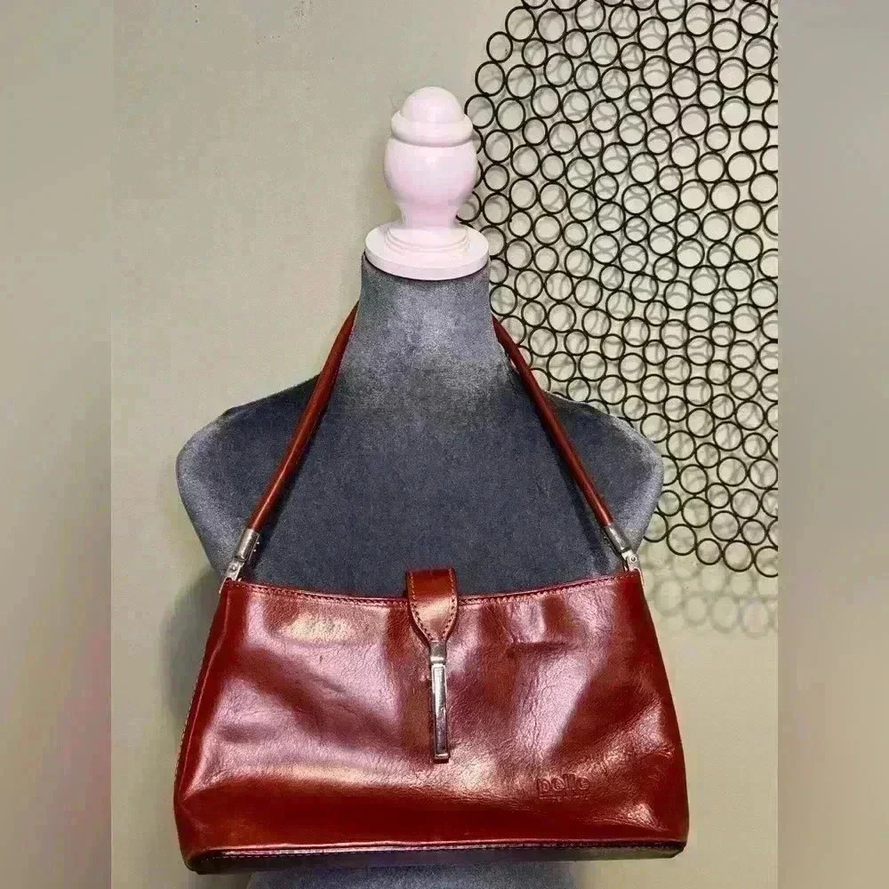 Pelle Made in Italy Brown Leather Baguette Shoulder Bag Vintage Y2K